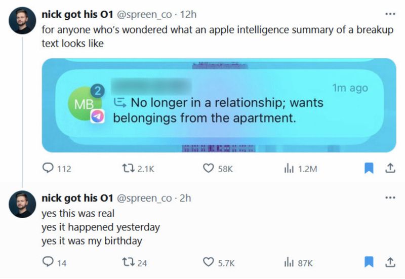 Screenshot of iPhone notification stating a man's girlfriend wished to breakup. Screenshot of iPhone notification stating a man's girlfriend wished to breakup.