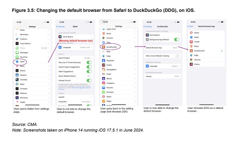 Example of changing the browser on iOS when Safari is the default (the dropdown disappears).