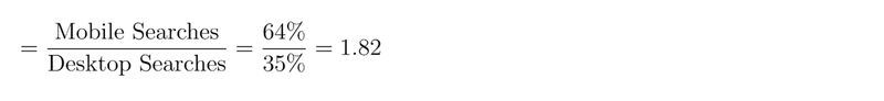= Mobile SearchesDesktop Searches = 64%/35% = 1.82