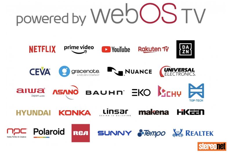 Logos of various brands using webOS.