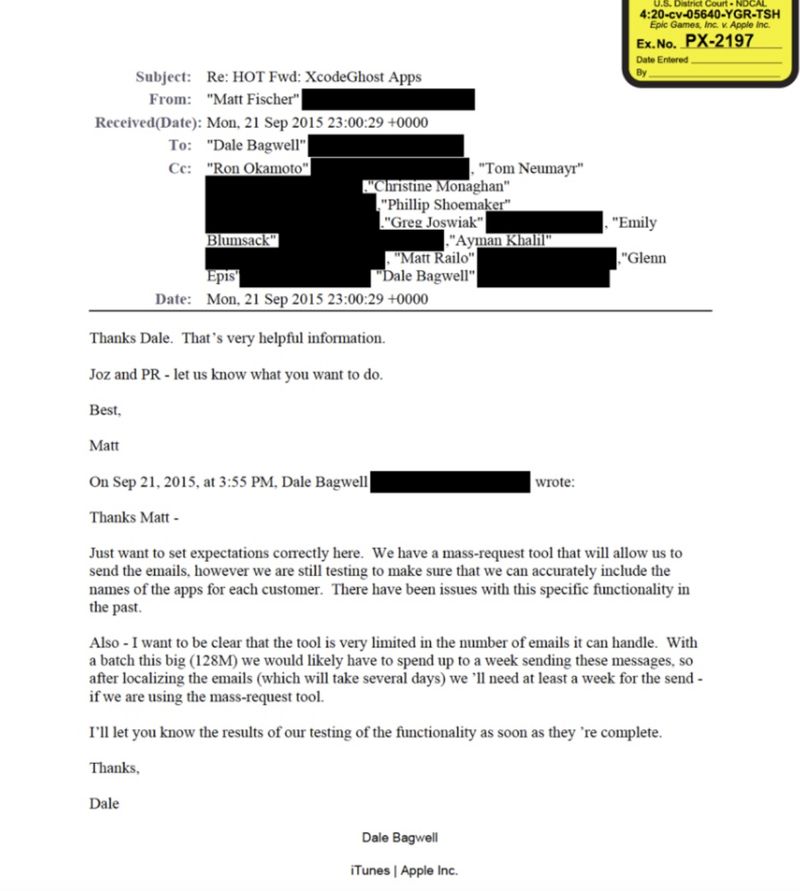 Screenshot of an internal Apple email. Specifically mentions the 128 million affected users. Screenshot of an internal Apple email. Specifically mentions the 128 million affected users.